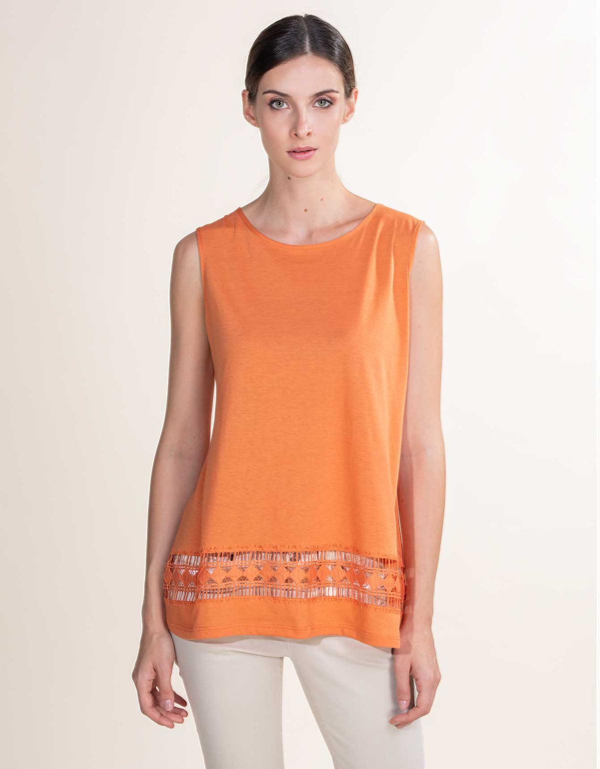 Canotta viscosa inserto rombi arancio