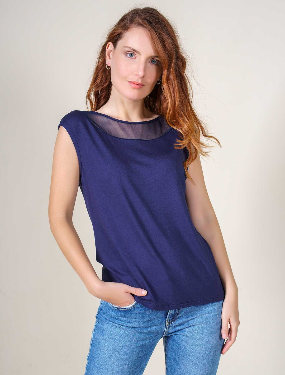 Canotta viscosa lunetta tulle