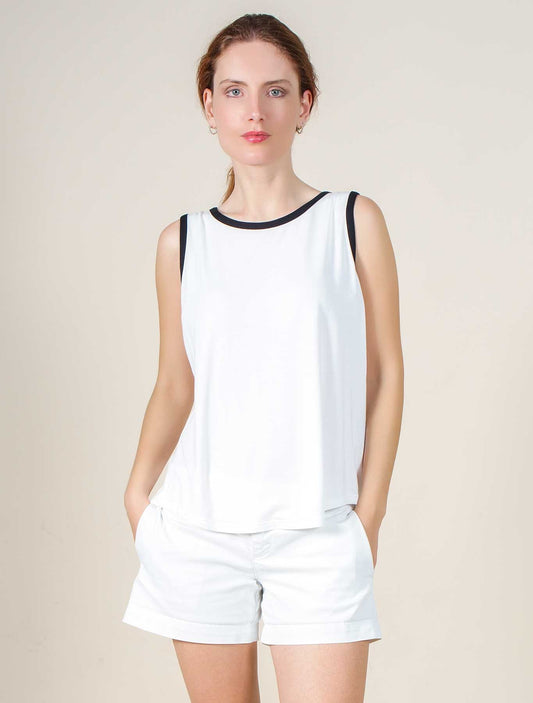 Canotta viscosa oblò bordo contrasto bianco