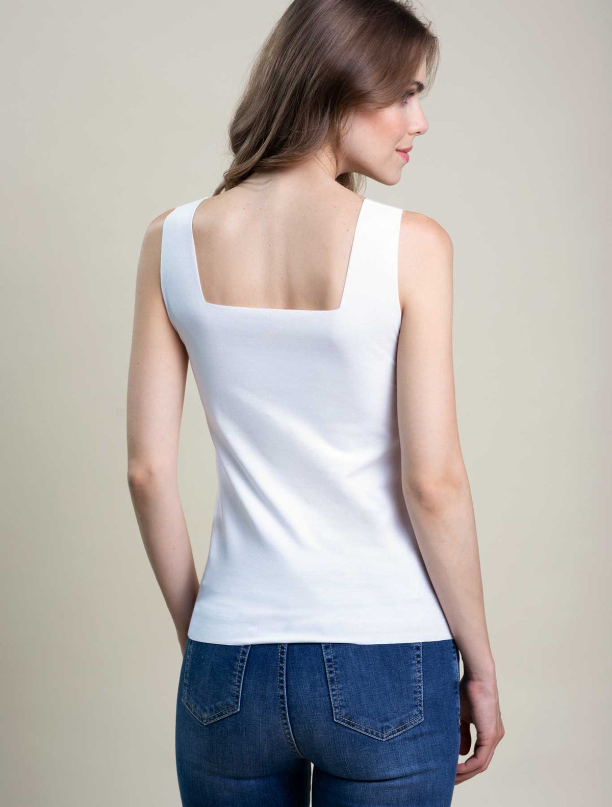 Raw cut cotton square neck top