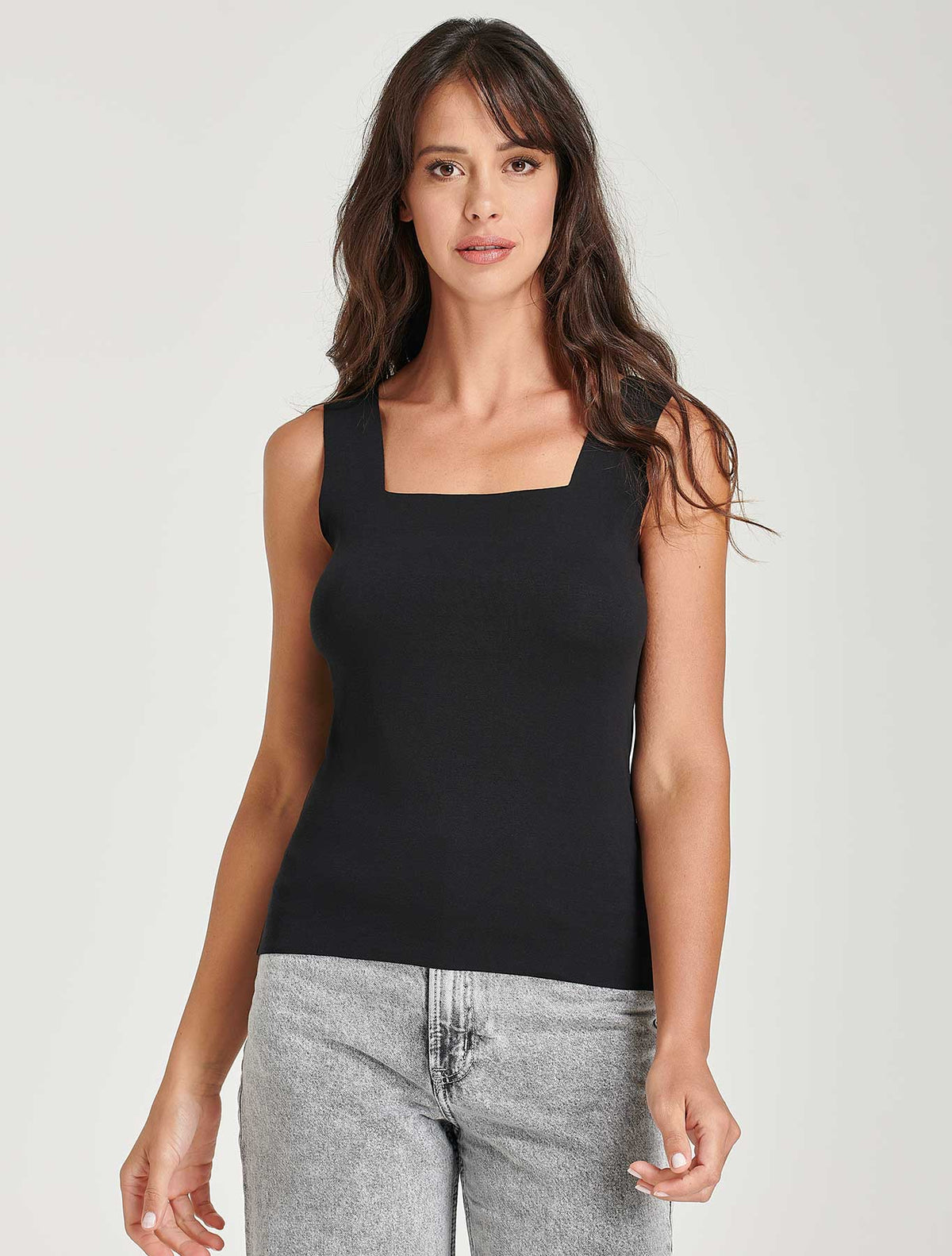 Canotta scollo quadro cotone taglio vivo nero