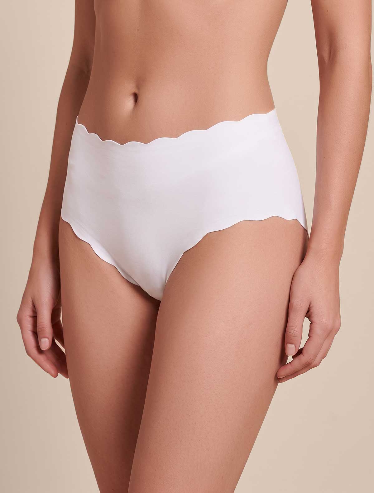 Raw cut cotton scalloped high briefs * Bianco