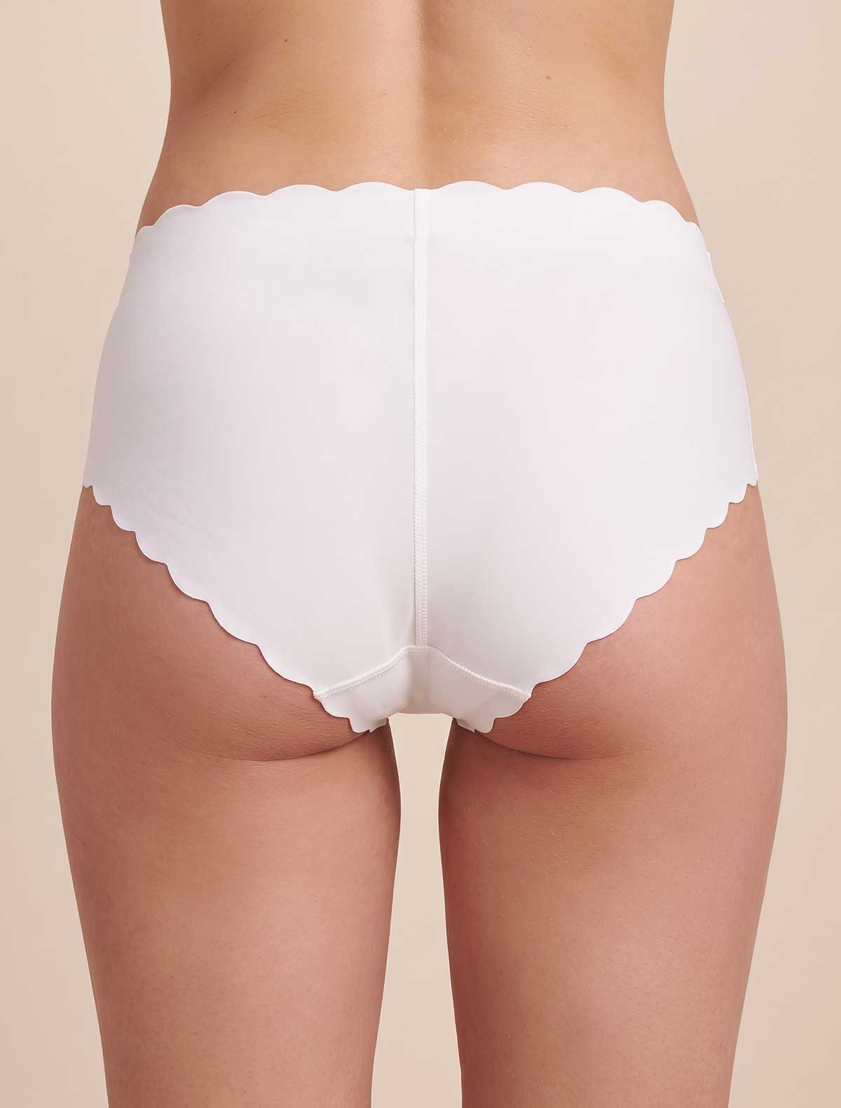 Raw cut cotton scalloped high briefs * Bianco