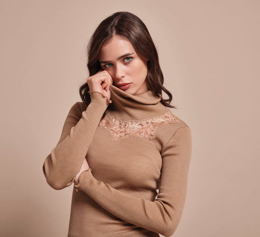 Dolcevita lana seta plissé tulle cordonetto