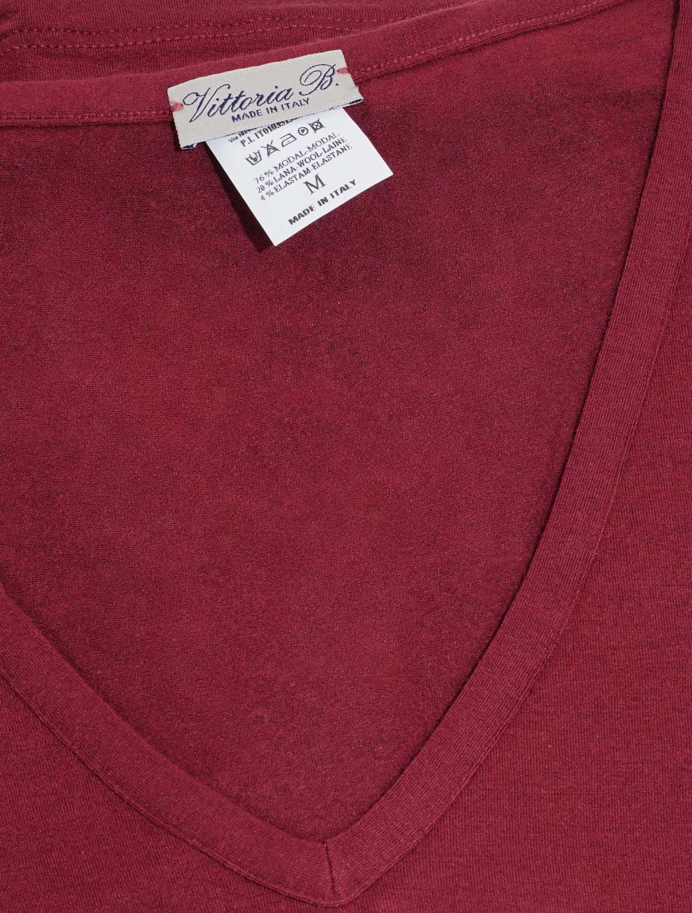 Maglia Manica Lunga Collo a V in Modal Lana Colore Bordeaux